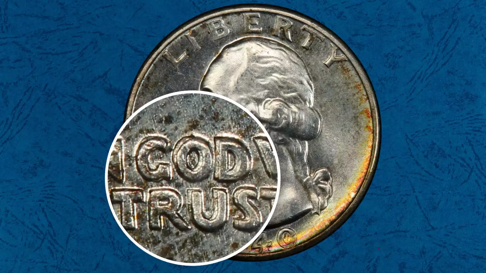 Side-by-side comparison of normal 1940-D quarter versus 1940-D DDO FS-101 showing doubled lettering on IN GOD WE TRUST