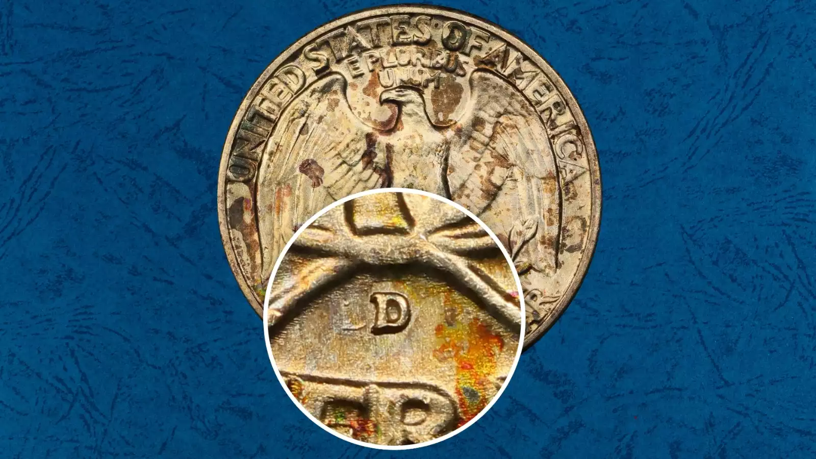 1940-D RPM FS-501 close-up showing tripled D/D/D repunched mint mark on reverse of quarter