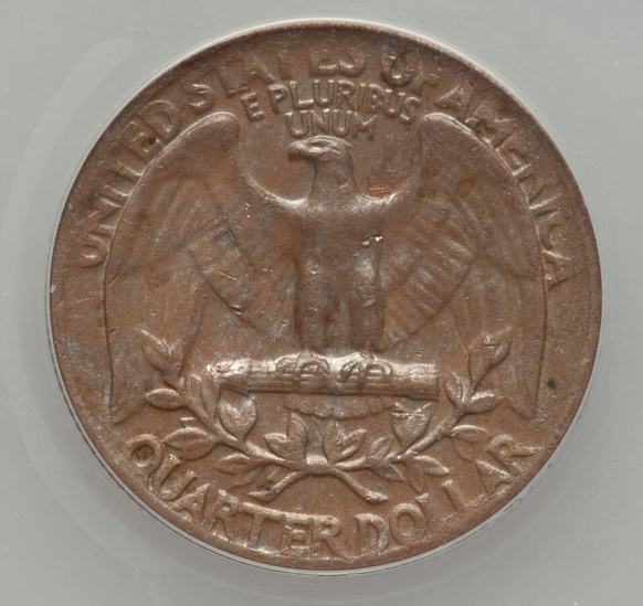 1940 Washington quarter lamination error showing planchet delamination flap on coin surface
